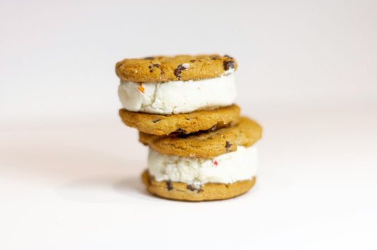 Stack of ice cream and cookie sandwiches 