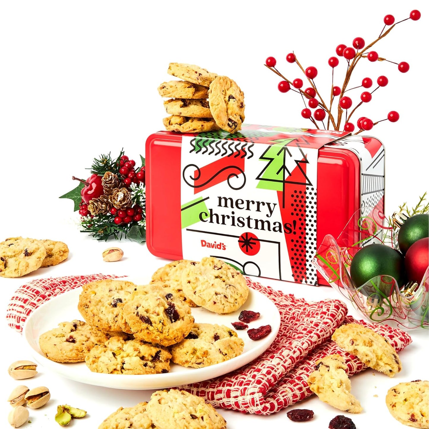 Merry Christmas Cranberry Pistachio Biscuits 16oz Tin