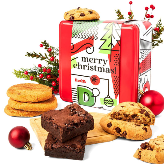 Merry Christmas Gluten Free Snickerdoodle and Chocolate Chip Cookie & Brownie Tin