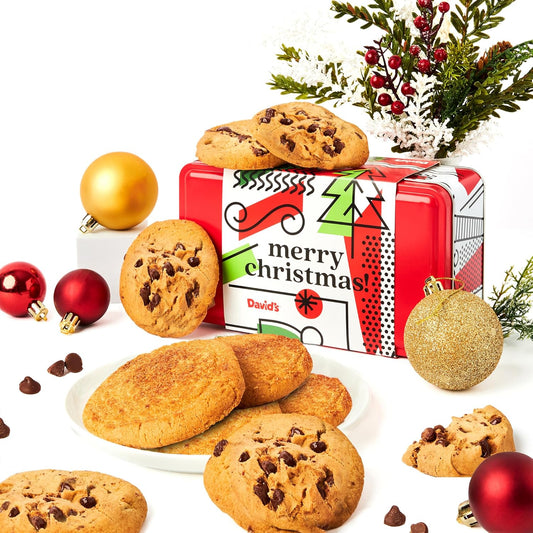 Merry Christmas Gluten Free Snickerdoodle & Chocolate Chip Cookie Sampler Tin