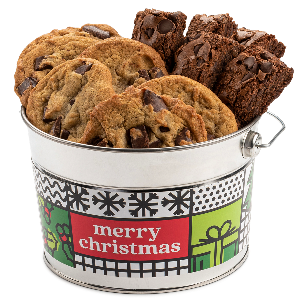 Merry Christmas Chocolate Chip Cookie and Brownie Sampler Bucket