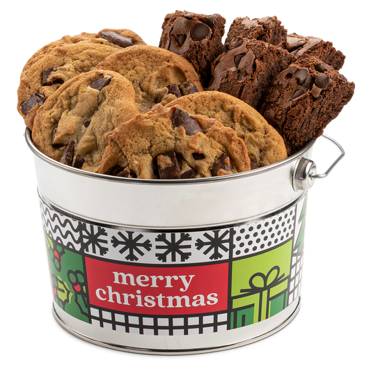 Merry Christmas Chocolate Chip Cookie and Brownie Sampler Bucket